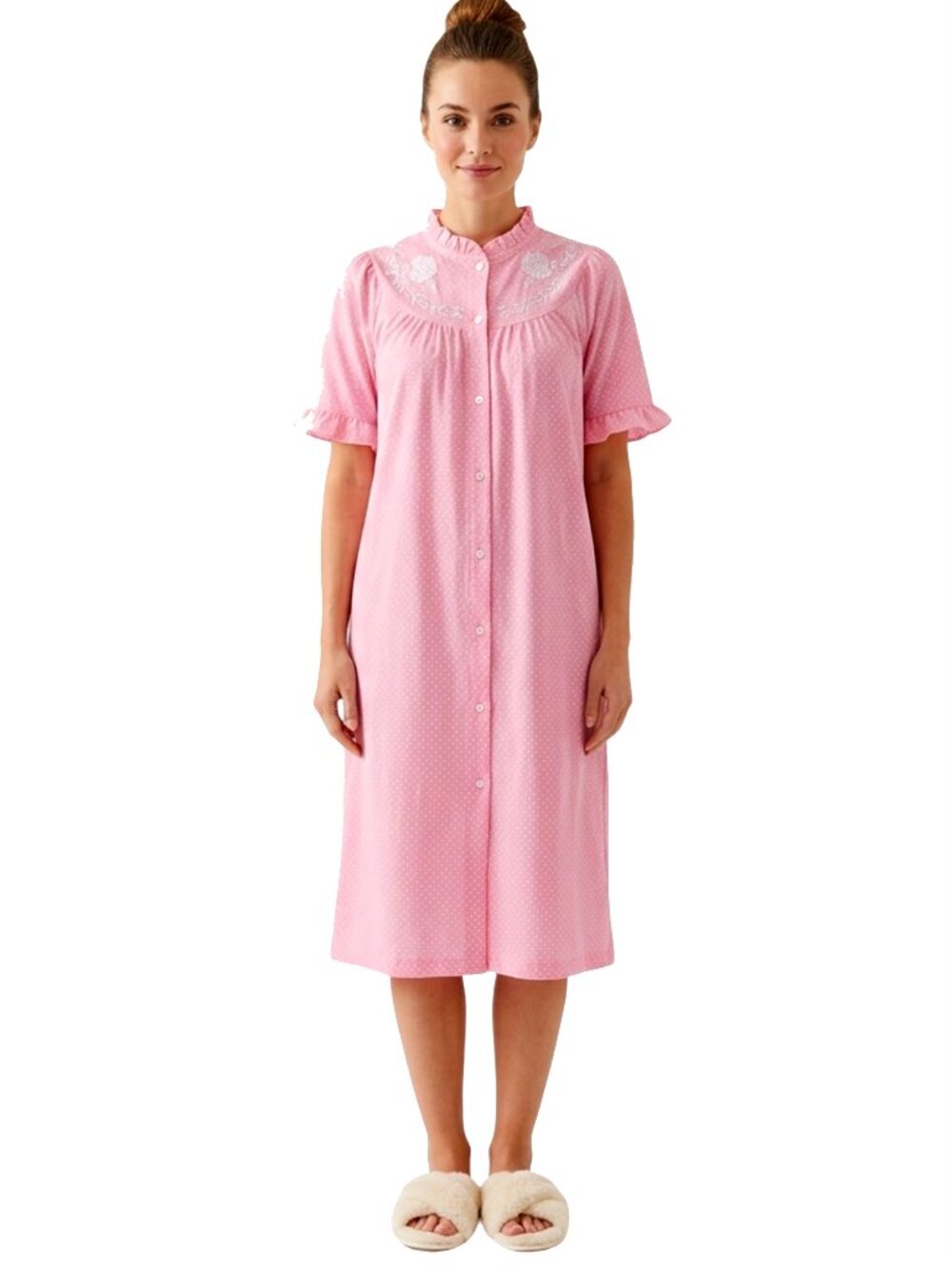 Vintage LAZY LIFE House Dress Robe Housecoat Ruffles Snaps Polka-Dot NWOT